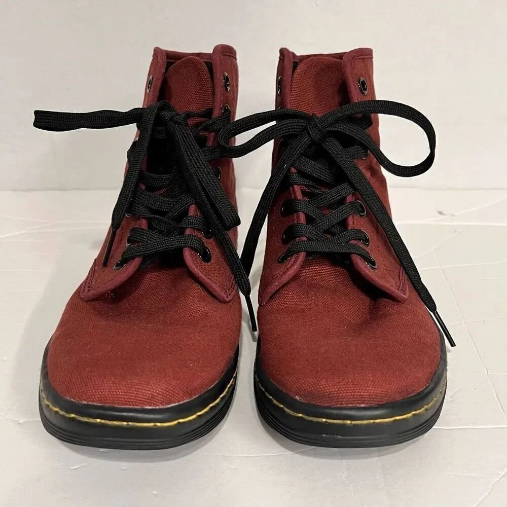 Dr Martens Shoreditch Canvas Boots Faded Red Maroon Size 6